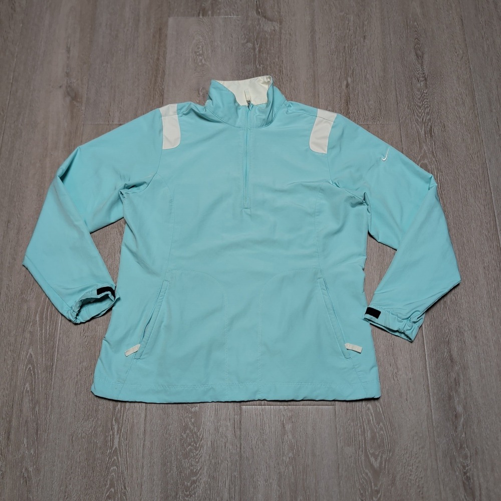 Nike Golf Womens Medium Quarter Zip Pullover Jacket Lightweight Aqua‎ Blue White